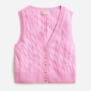 NWT J. Crew Pink Cashmere Cropped Cable-Knit Sweater Vest in Size Small